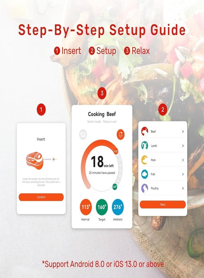 Meatmeet S Pro Bluetooth Meat Thermometer with Smart APP, 1 Ultra-thin Probe with 6 Sensors, Long Range, IP69 Waterproof, Wireless Meat Thermometer for BBQ, Grill, Oven, Rotisserie, Air Fryer, Kitchen - Image 4