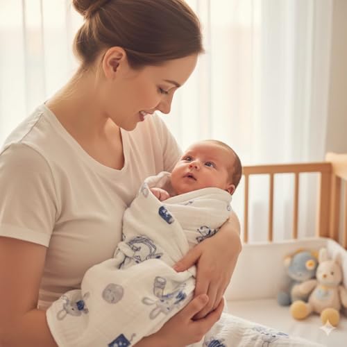 KASSY POP CURATED JUST FOR YOU Kassy Pop Muslin Cotton Bath Towel Cum Baby Swaddler | Extra Soft Towels for Newborn 0 to 3 Years l 100% Organic Cotton wash Towel | 105 X 105 cm (Bunny Print) - Image 5
