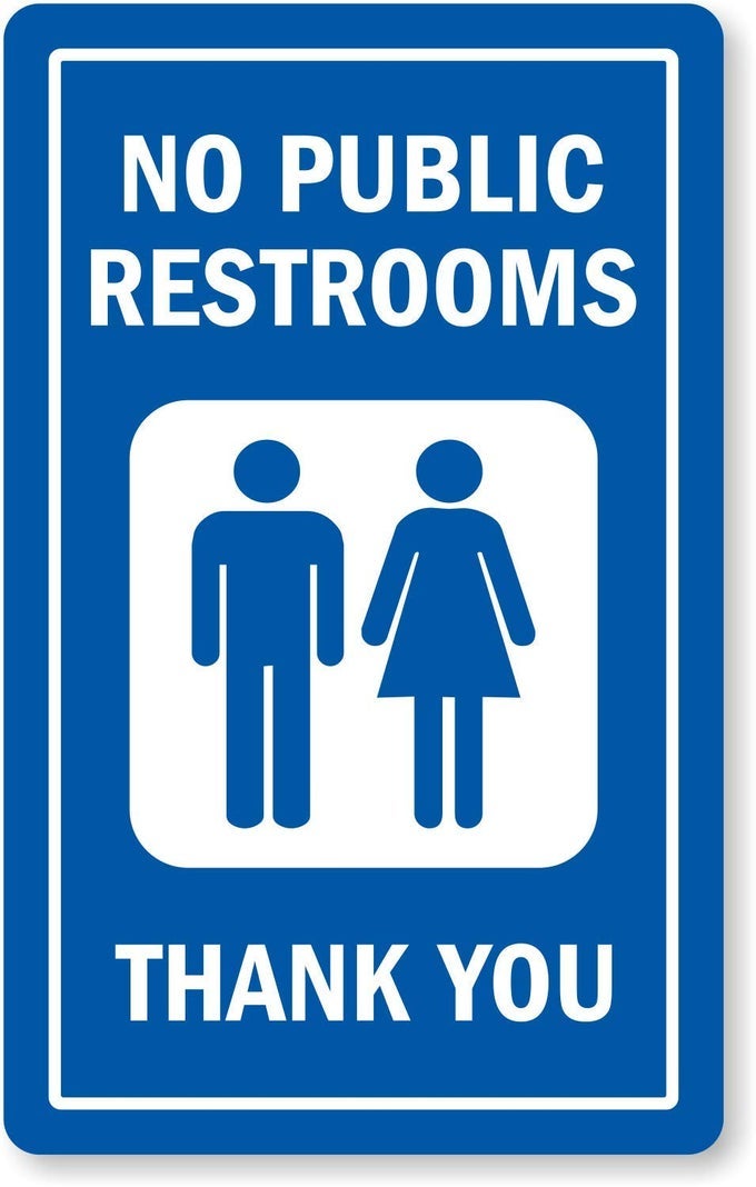 NO PUBLIC RESTROOMS THANK YOU GLASS DOOR DECAL 8X5 POLYESTER