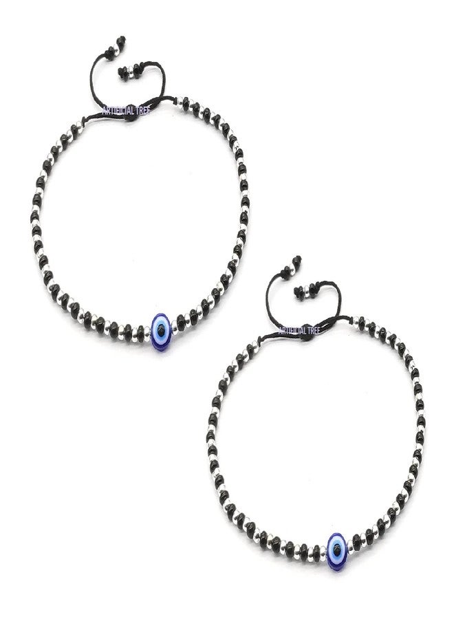 ARTIFICIAL TREE German Silver EVIL EYE Charms Black Thread Adjustable Anklets for Women and Girls | Nazar Battu | (AT ANK 068) - Image 1