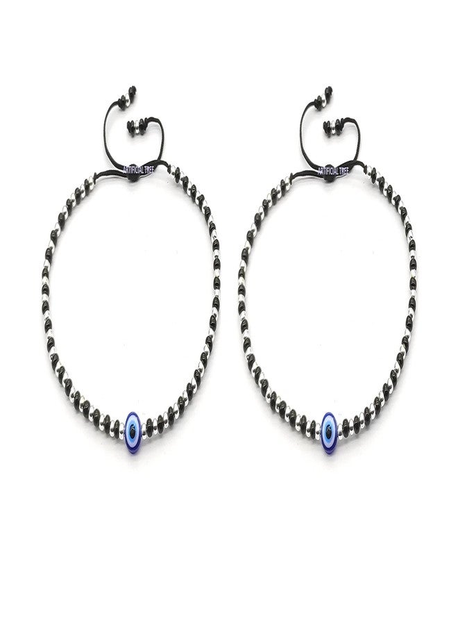 ARTIFICIAL TREE German Silver EVIL EYE Charms Black Thread Adjustable Anklets for Women and Girls | Nazar Battu | (AT ANK 068) - Image 2