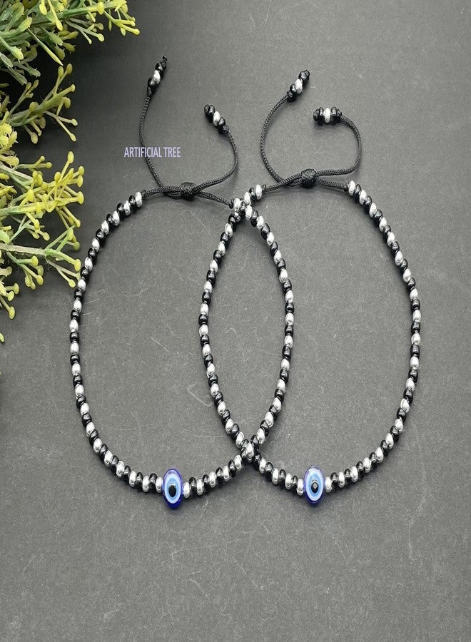 ARTIFICIAL TREE German Silver EVIL EYE Charms Black Thread Adjustable Anklets for Women and Girls | Nazar Battu | (AT ANK 068) - Image 3