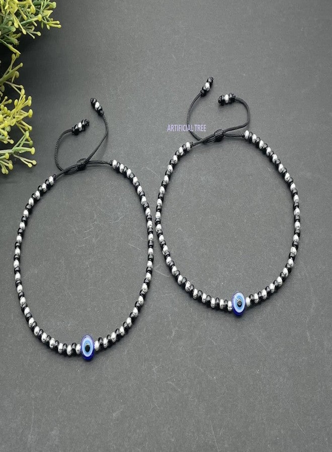ARTIFICIAL TREE German Silver EVIL EYE Charms Black Thread Adjustable Anklets for Women and Girls | Nazar Battu | (AT ANK 068) - Image 5