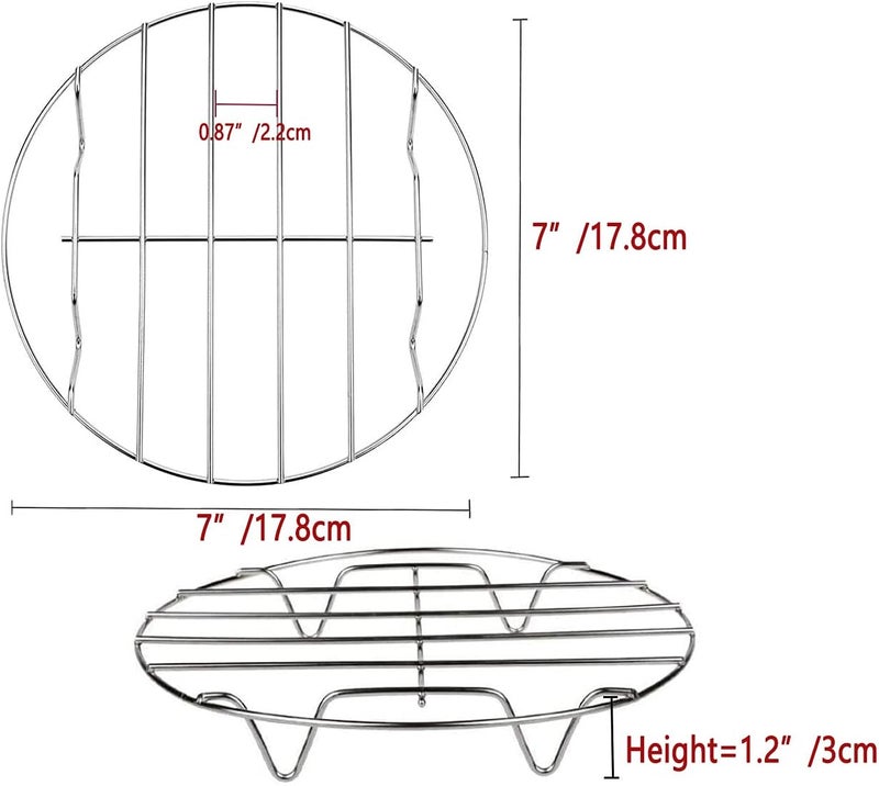 TamBee 2Pcs 7 Inch Air Fryer Rack - Multi-Purpose 304 Stainless Steel Round Cooking and Cooling Rack - Image 2