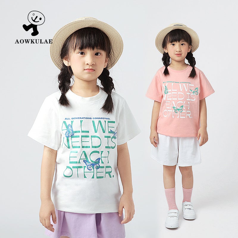 Summer Cotton Children'S Clothing Korean New Girls T-Shirt Big Children Glitter Printed Breathable Top Women'S Treasure Short Sleeve - Image 2