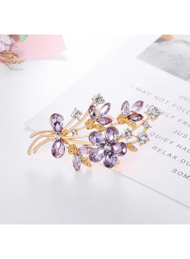 YOQUCOL Vintage Purple Austrian Cz Crystal Rhinestone Poppy Flower Bouquet Shape Brooch Pin For Women - Image 3