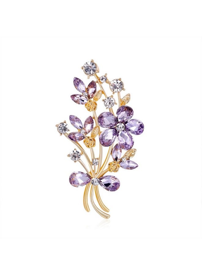 YOQUCOL Vintage Purple Austrian Cz Crystal Rhinestone Poppy Flower Bouquet Shape Brooch Pin For Women - Image 1