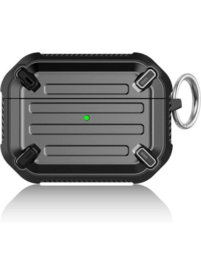 Generic - Ecosystem Compatible with Airpods Pro 2 Case Cover Rugged Armor Hard Shell Shockproof Apple Airpod Pro 2nd 2022 Protective Case Replacement Support Wireless Charging Keychain (Black) - Image 1