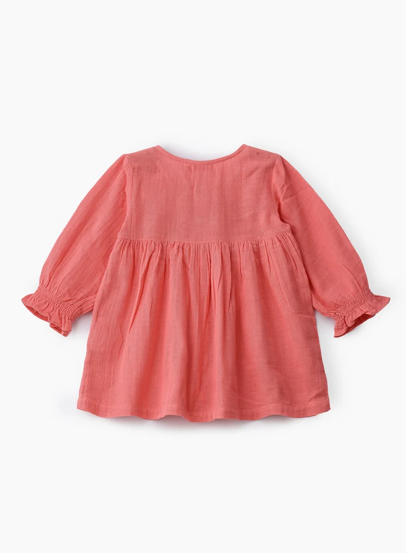 Jelliene Girls' Coral Cotton Double Layer Dress