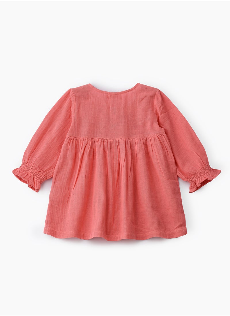 Jelliene Girls' Coral Cotton Double Layer Dress  - Image 2