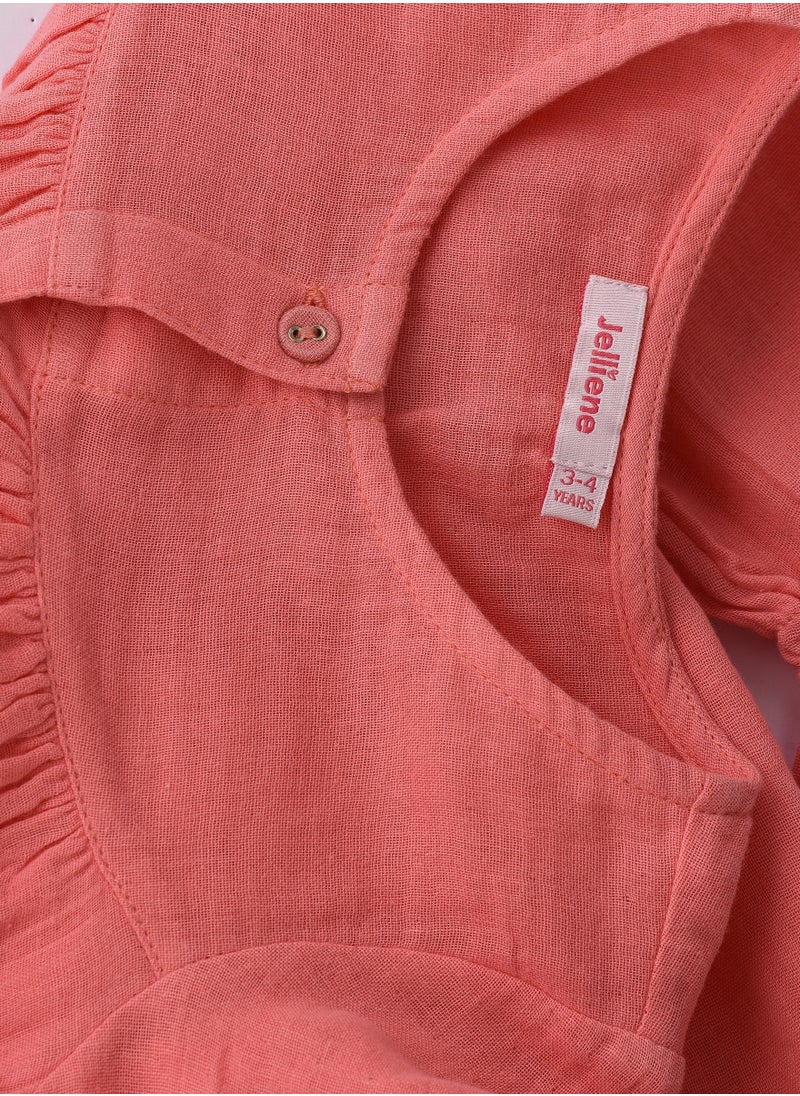Jelliene Girls' Coral Cotton Double Layer Dress  - Image 4