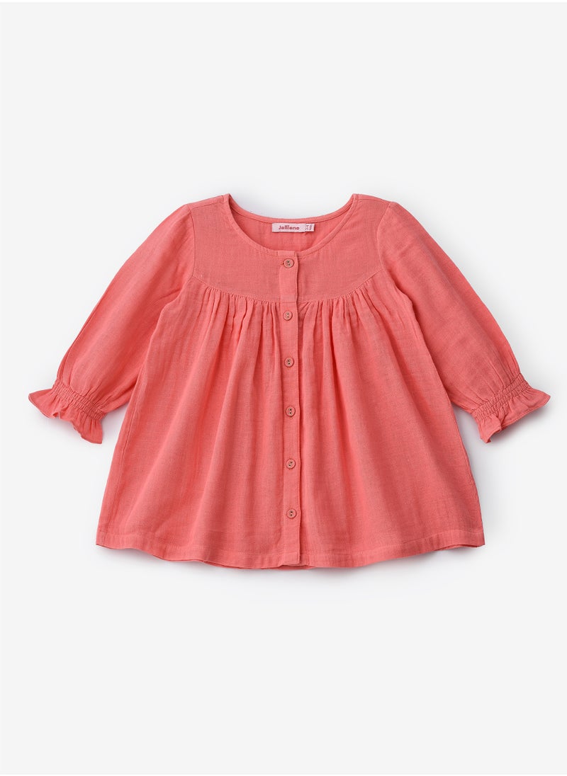 Jelliene Girls' Coral Cotton Double Layer Dress  - Image 1