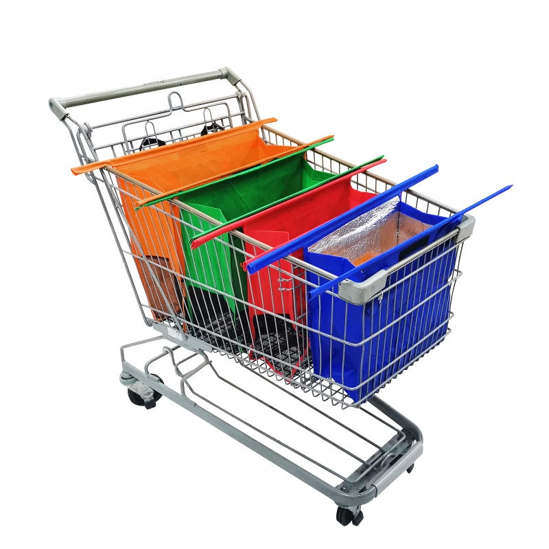 Haiphisi Trolley Bags for Shopping CartSet of 4 Shopping cart Bags for Groceries with Cooler Bag  EggWine HolderEcoFriendly 4 Reusable Grocery Cart BagsGrocery Tote BagCart DaddyOrangeGreenRedBlue