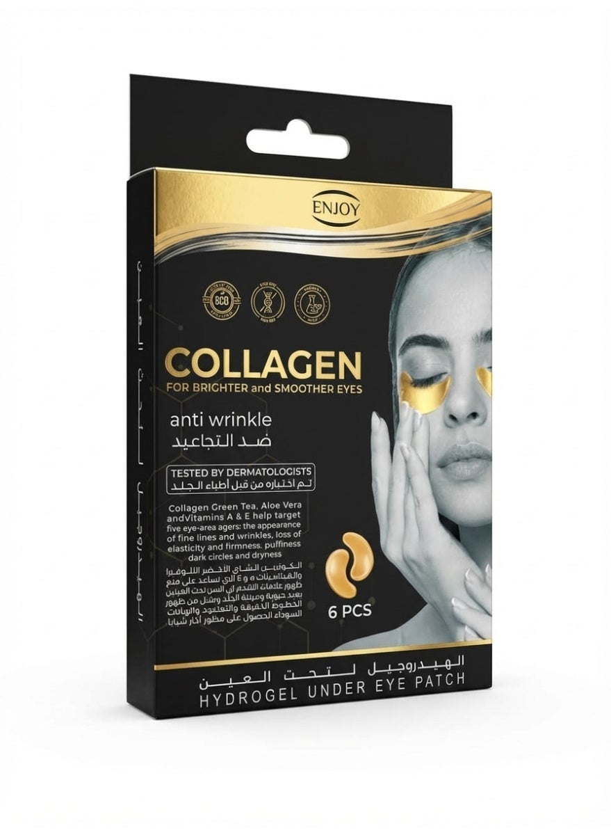 ENJOY Collagen Hydrogel Under Eye Patches for Brighter, Smoother Eyes, Anti-Wrinkle & Dark Circle Reduction, Puffiness & Fine Line Minimizer, Hydrating Eye Care Wellness Aid, 6 Pairs