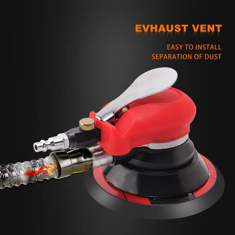 ZFE Random Orbital Sander 5" & 6" Pneumatic Palm Sander with Extra 5" Backing Plate, Sponge Polishing Pads, Sandpapers Low Vibration and Heavy Duty for Wood, Composites, Metal - Image 3