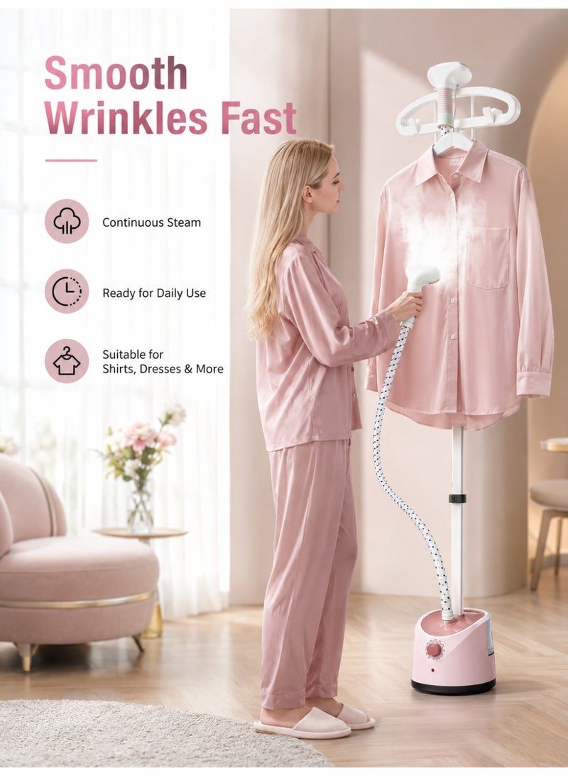 OHAHO 2000W Vertical Clothes Garment Steamer, Height Adjustable Steamer for Clothes Built-in Ironing Board, 35-Second Heating Hanging Clothing Steamer Portable (Pink) - Image 2