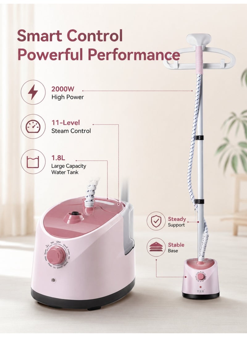 OHAHO 2000W Vertical Clothes Garment Steamer, Height Adjustable Steamer for Clothes Built-in Ironing Board, 35-Second Heating Hanging Clothing Steamer Portable (Pink) - Image 3