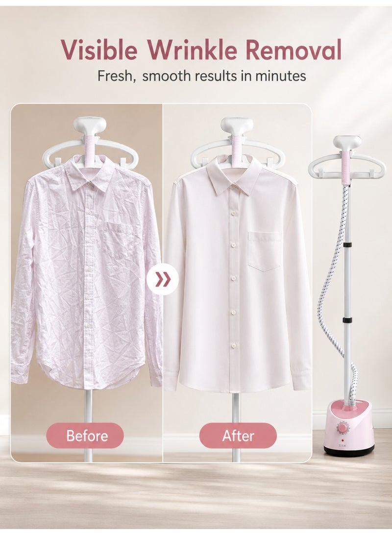 OHAHO 2000W Vertical Clothes Garment Steamer, Height Adjustable Steamer for Clothes Built-in Ironing Board, 35-Second Heating Hanging Clothing Steamer Portable (Pink) - Image 5