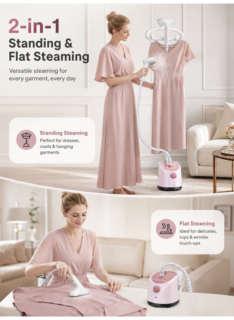 OHAHO 2000W Vertical Clothes Garment Steamer, Height Adjustable Steamer for Clothes Built-in Ironing Board, 35-Second Heating Hanging Clothing Steamer Portable (Pink) - Image 4