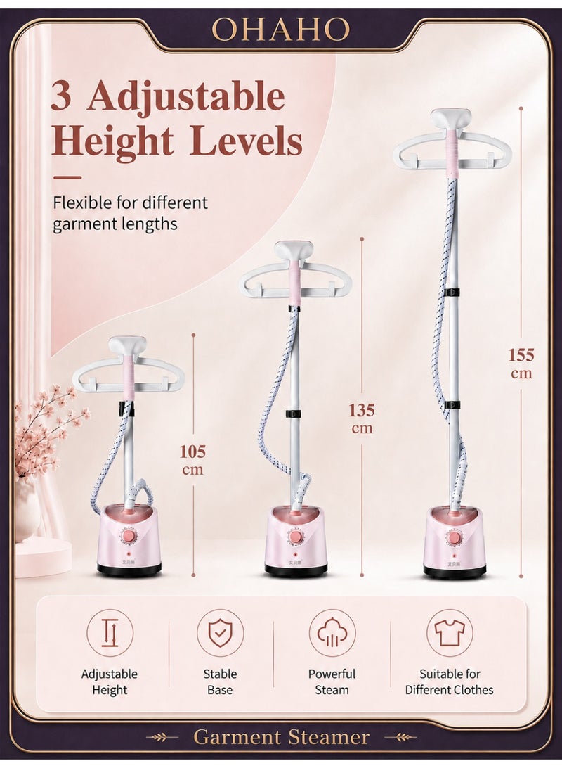 OHAHO 2000W Vertical Clothes Garment Steamer, Height Adjustable Steamer for Clothes Built-in Ironing Board, 35-Second Heating Hanging Clothing Steamer Portable (Pink) - Image 1