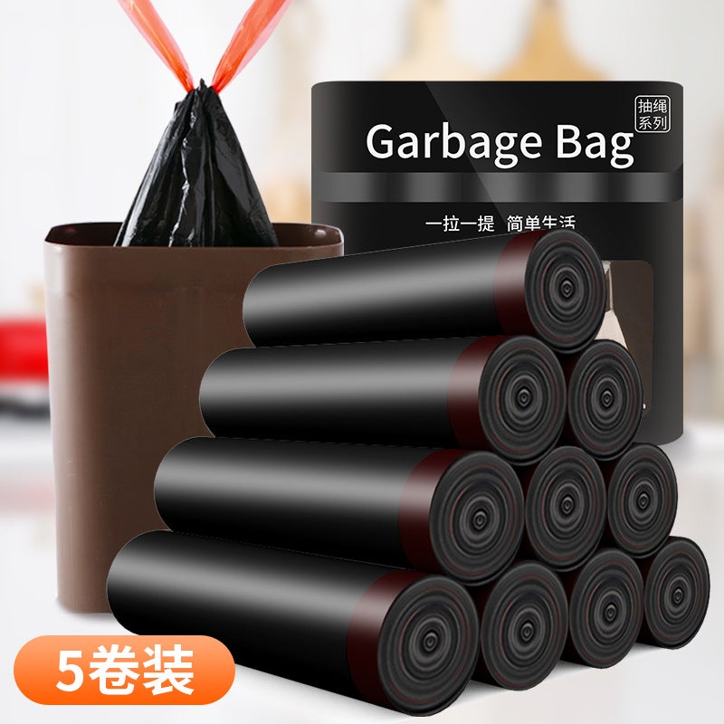 Drawstring Nail Garbage Bag Household Portable Black Thickened Office Kitchen Medium Large Garbage Bin Plastic Bag - Image 2