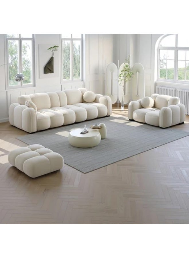 Generic Luxury Luxe Light Luxury Fabric Cloud Shaped Sofa Set – Stylish, Comfortable, Durable, and Easy-to-Clean Sofa for Modern Living Rooms (Double seaters + Footstool)  - Image 1