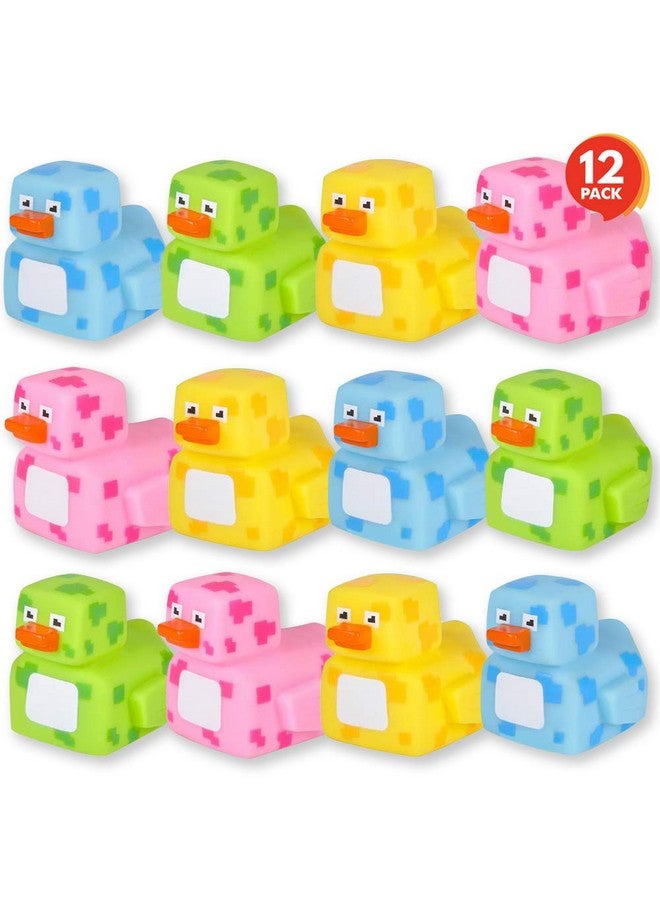 ArtCreativity 2.25 Inch Pixelated Rubber Duckies Pack Of 12 Cute Duck Bath Tub Pool Toys In Assorted Colors Fun Decorations Carnival Supplies Party Favor Or Small Prize - Image 1