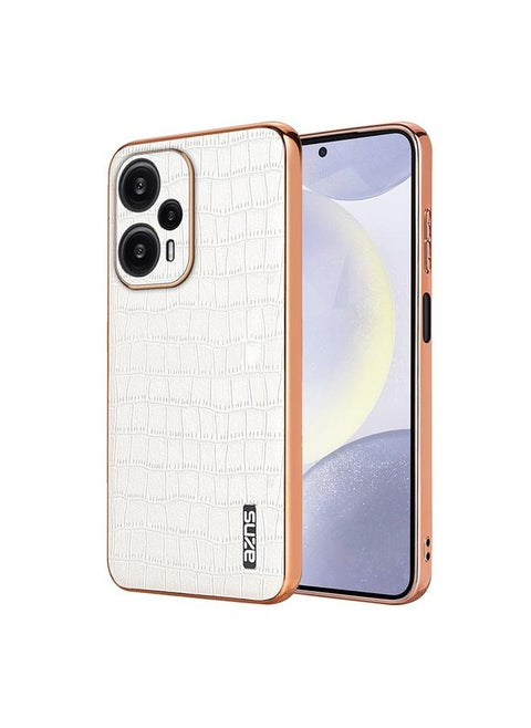 For Redmi Note 12 Turbo AZNS Electroplated Frame Crocodile Texture Full Coverage Phone Case(White)