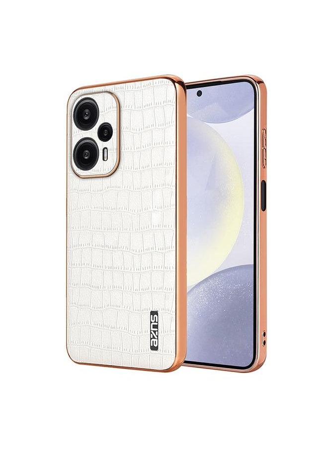 Zaboon For Redmi Note 12 Turbo AZNS Electroplated Frame Crocodile Texture Full Coverage Phone Case(White) 