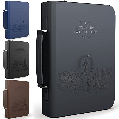 DEHITE Bible Cover Case for Women and Men – Leather Bible Carrying Bag Large Size – Fits Book 7 x 10.1 x 1.9 in – Pen Slots – Zippered Pocket – Premium Faux Leather – Grey Christian Gift - Image 1