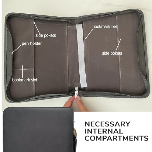 DEHITE Bible Cover Case for Women and Men – Leather Bible Carrying Bag Large Size – Fits Book 7 x 10.1 x 1.9 in – Pen Slots – Zippered Pocket – Premium Faux Leather – Grey Christian Gift - Image 4