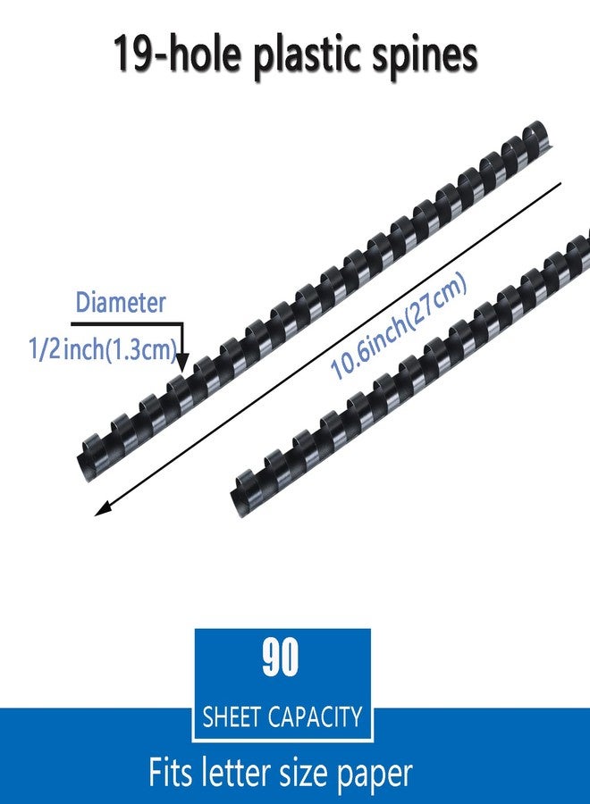 MYFULLY 100 Pack 19 Ring Plastic Comb Binding Spines | 1/2 Inch Diameter, 90 Sheet Capacity, Letter Size, Black Binding Comb (1/2" (90 Sheet Capacity)) - Image 2