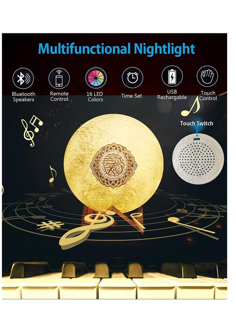 ELTRAZONE Portable Bluetooth Speaker, 4 in 1 Quran Speaker with 16 Colors 3D Print Moon Lamp Night Light, Quran Recitations and FM Broadcast - Image 2