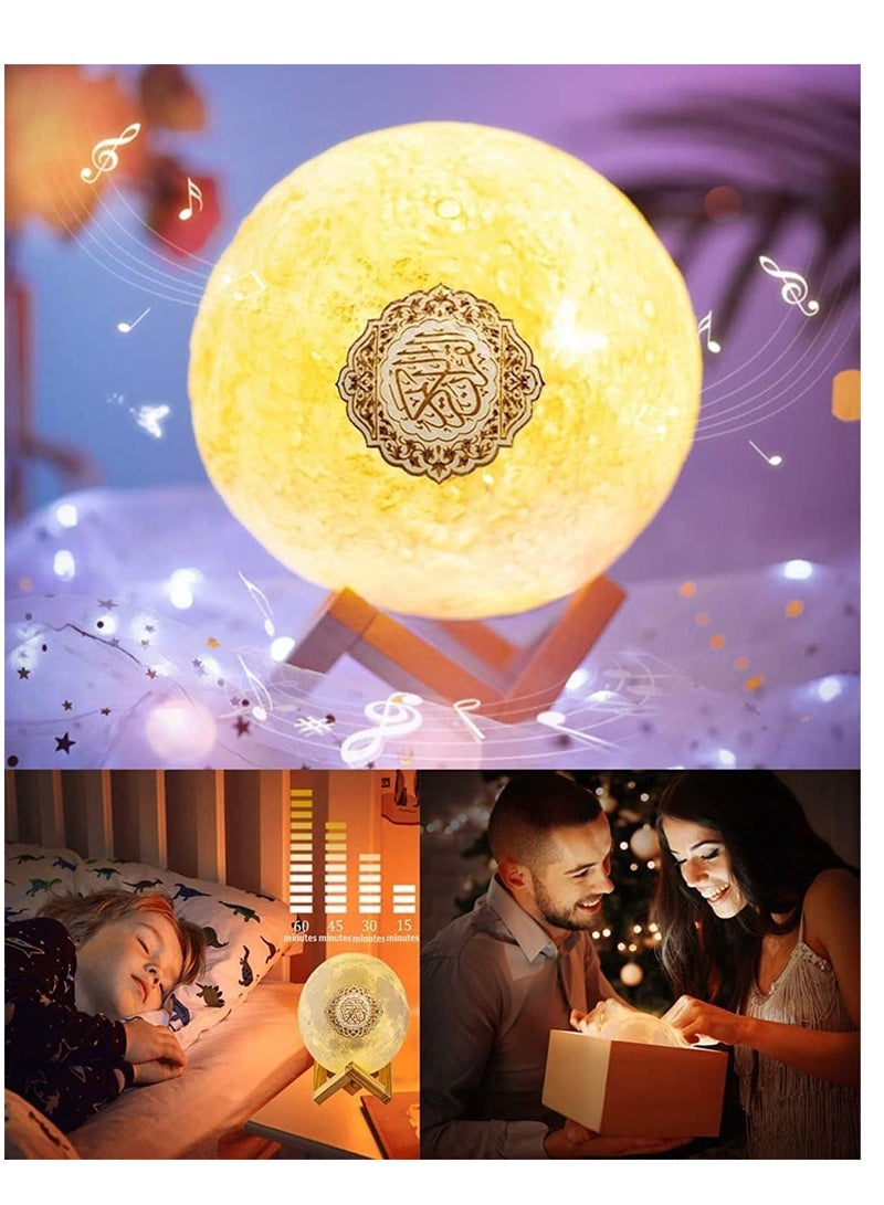 ELTRAZONE Portable Bluetooth Speaker, 4 in 1 Quran Speaker with 16 Colors 3D Print Moon Lamp Night Light, Quran Recitations and FM Broadcast - Image 5
