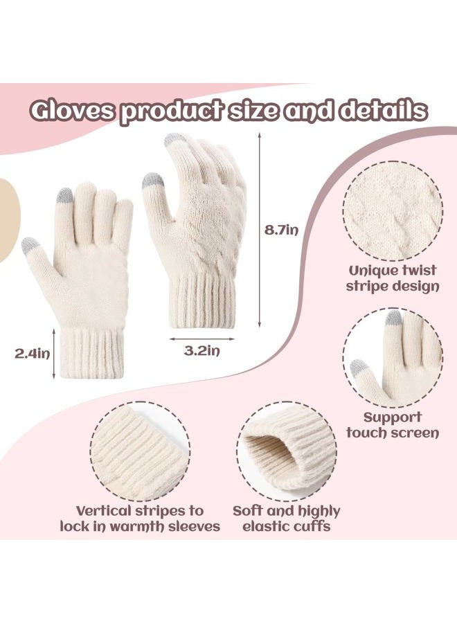Suhine 8 Pcs Winter Beanie Hat Scarf Gloves Ear Warmer set Warm Fleece Knit Hat Touch Screen Gloves Earmuff for Women men, Black, Beige, One size - Image 4