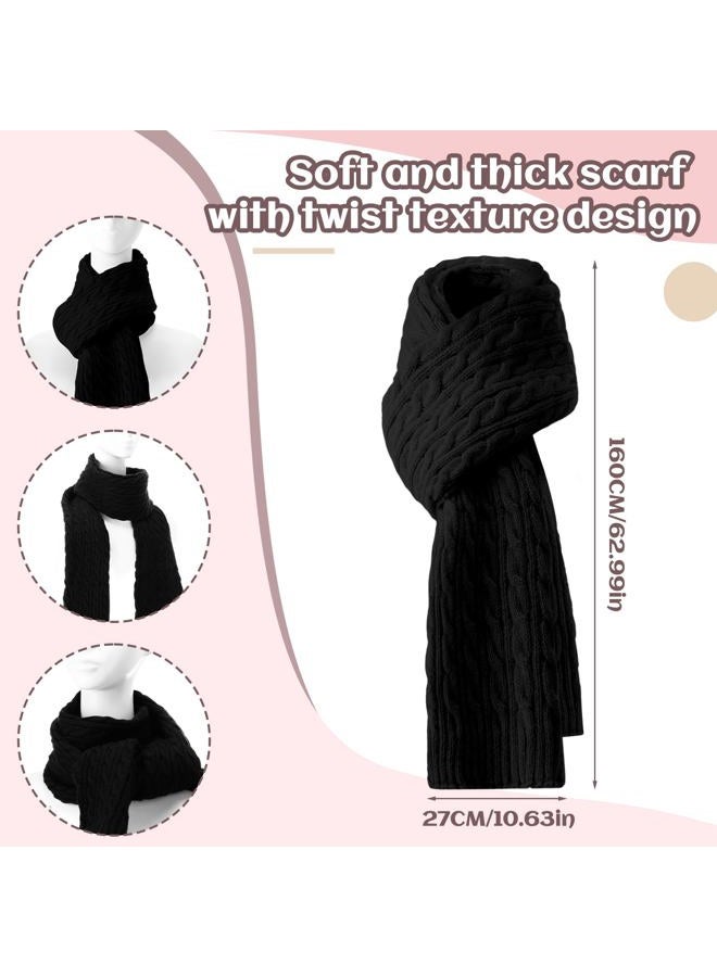 Suhine 8 Pcs Winter Beanie Hat Scarf Gloves Ear Warmer set Warm Fleece Knit Hat Touch Screen Gloves Earmuff for Women men, Black, Beige, One size - Image 3