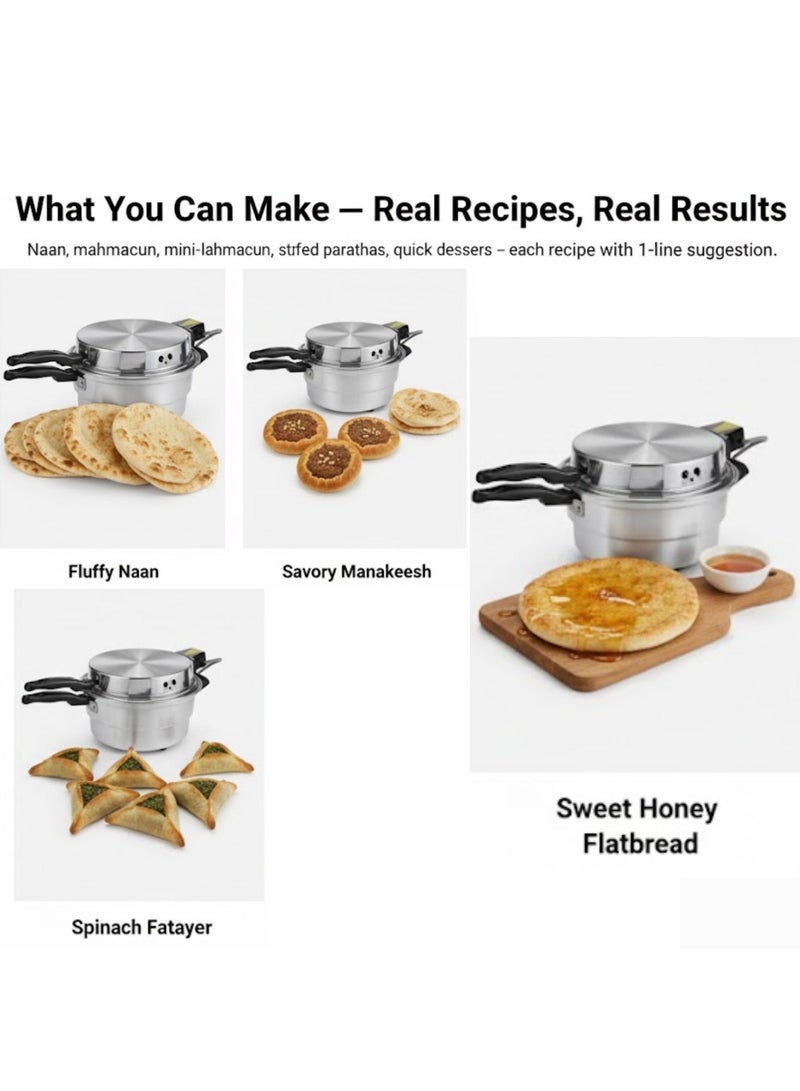 AMM Arabic Khameer Bread Maker 32cm – 1200W Mini Electric Oven, Non-Stick Aluminum Plate for Pita, Khubz, Flatbread & Mini Pizza - Image 3