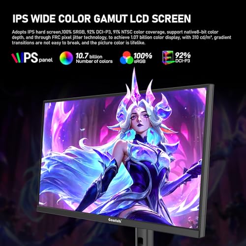 Gawfolk 27 inch IPS Gaming Computer Monitor, UHD 3840x2160 4K 180Hz / FHD 360Hz Dual Mode PC Screen, 1.07 Billion Colours, Adaptive Sync, Height Adjustable,Built-in Speaker,HDMI 2.1 & DP1.4,Black - Image 4