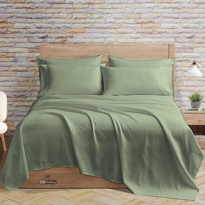 SGI FLAT SHEET WITH 2 PILLOWCOVERS QUEEN MOSS SOLID 300 THREAD COUNT 100 EGYPTIAN COTTON SOFT WRINKLE FREE EASY CARE BED COVER