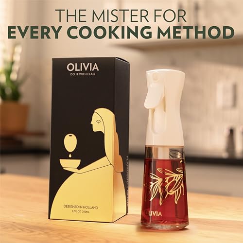 Flairosol رذاذ زيت الزيتون FLAIROSOL OLIVIA للطهي، زجاجة رذاذ زيت الزيتون 200 مل، زجاجة رذاذ طهي مستمرة مع تحكم في الحصة، موزع زيت الزيتون للمطبخ، قلاية هوائية، سلطة، شواء (أوراق ذهبية) - Image 2