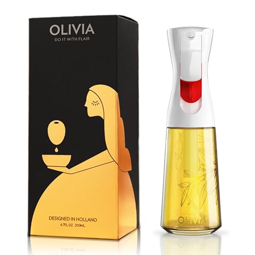 Flairosol رذاذ زيت الزيتون FLAIROSOL OLIVIA للطهي، زجاجة رذاذ زيت الزيتون 200 مل، زجاجة رذاذ طهي مستمرة مع تحكم في الحصة، موزع زيت الزيتون للمطبخ، قلاية هوائية، سلطة، شواء (أوراق ذهبية) - Image 1