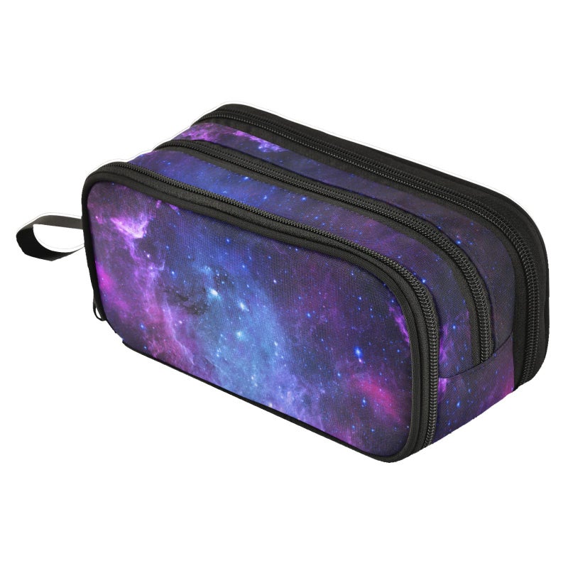 Fustylead Beautiful Space Nebula Galaxy Print Large Pencil Pen Case Stationery Bag 3 Compartments School College Office Desk Organizer Storage Pouch Marker for Teen Boys Girls Students