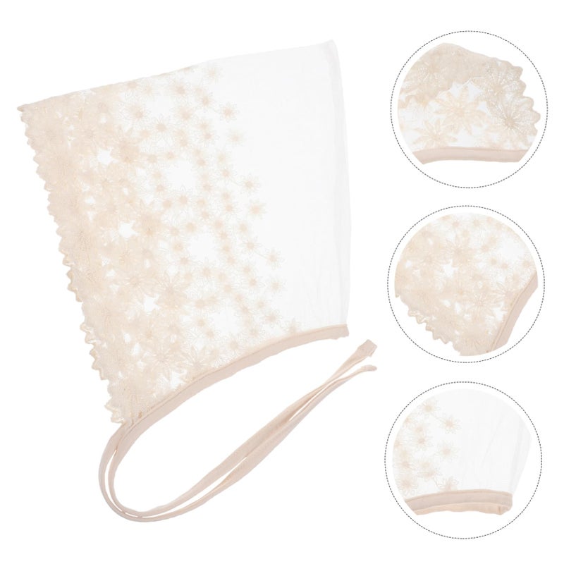 Newborn Lace Floral Bonnet Cap For Baby Girl Boy Daily Use And Party Beige - Image 4