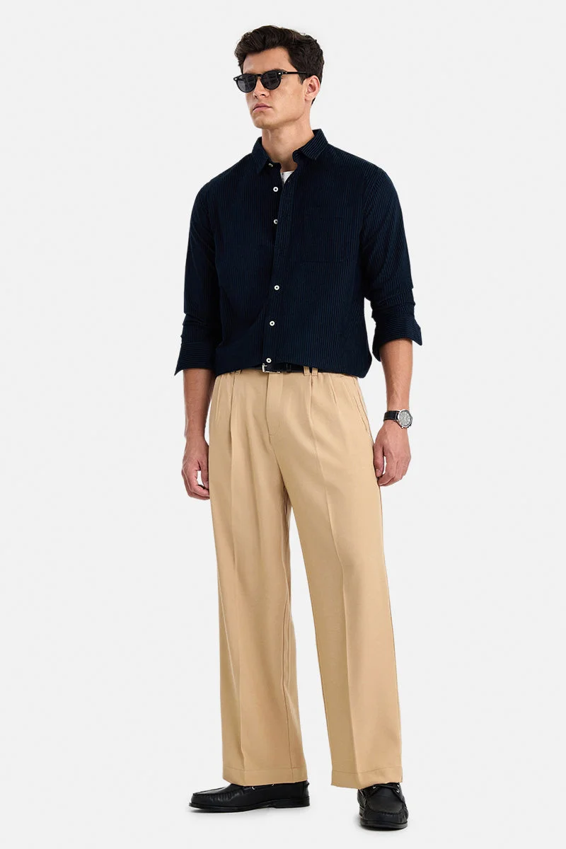 SNITCH Beige Beige Solid Loose Fit Casual Trousers for Men | Best Price UAE