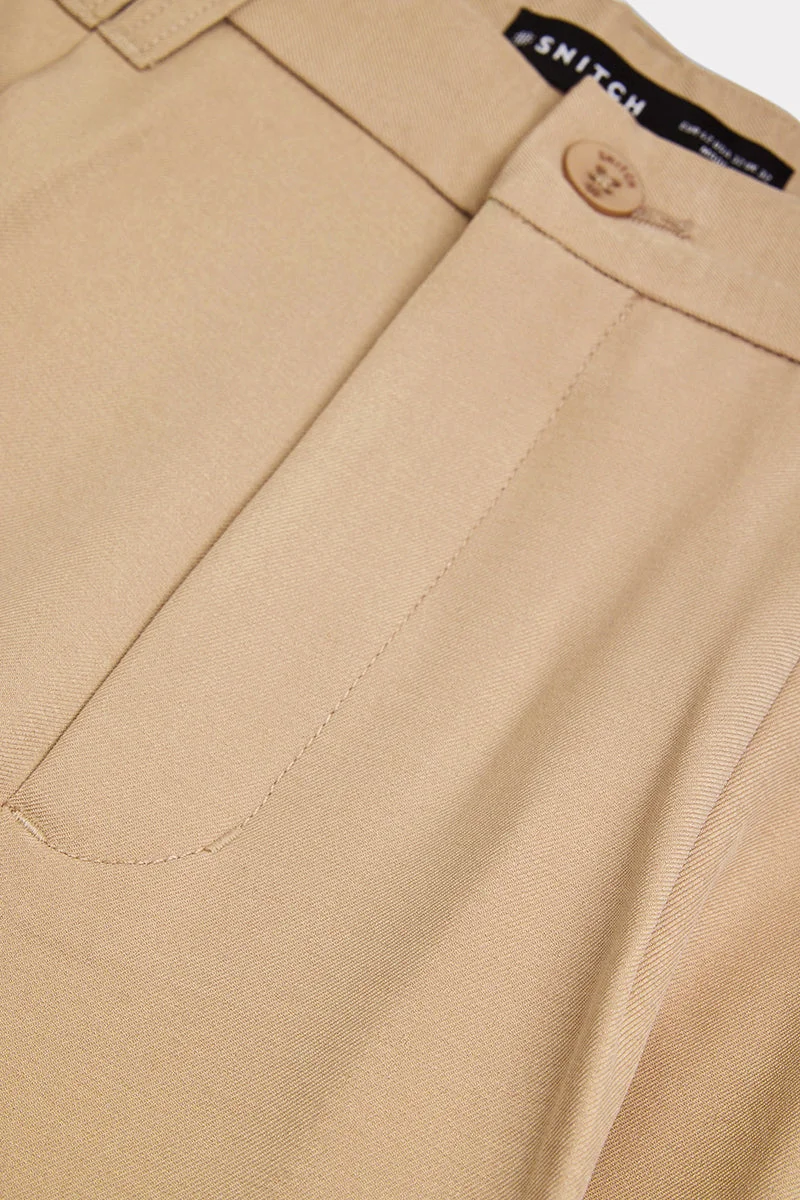 SNITCH Beige Beige Solid Loose Fit Casual Trousers for Men | Best Price UAE