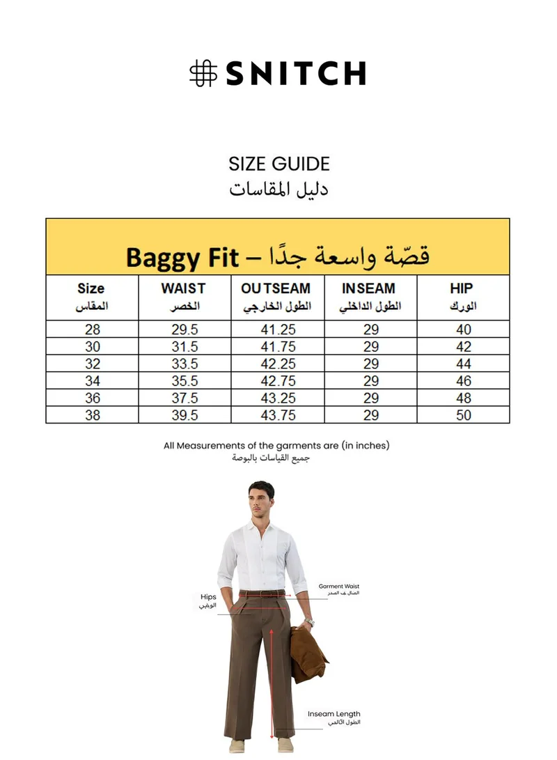 SNITCH Beige Beige Solid Loose Fit Casual Trousers for Men | Best Price UAE
