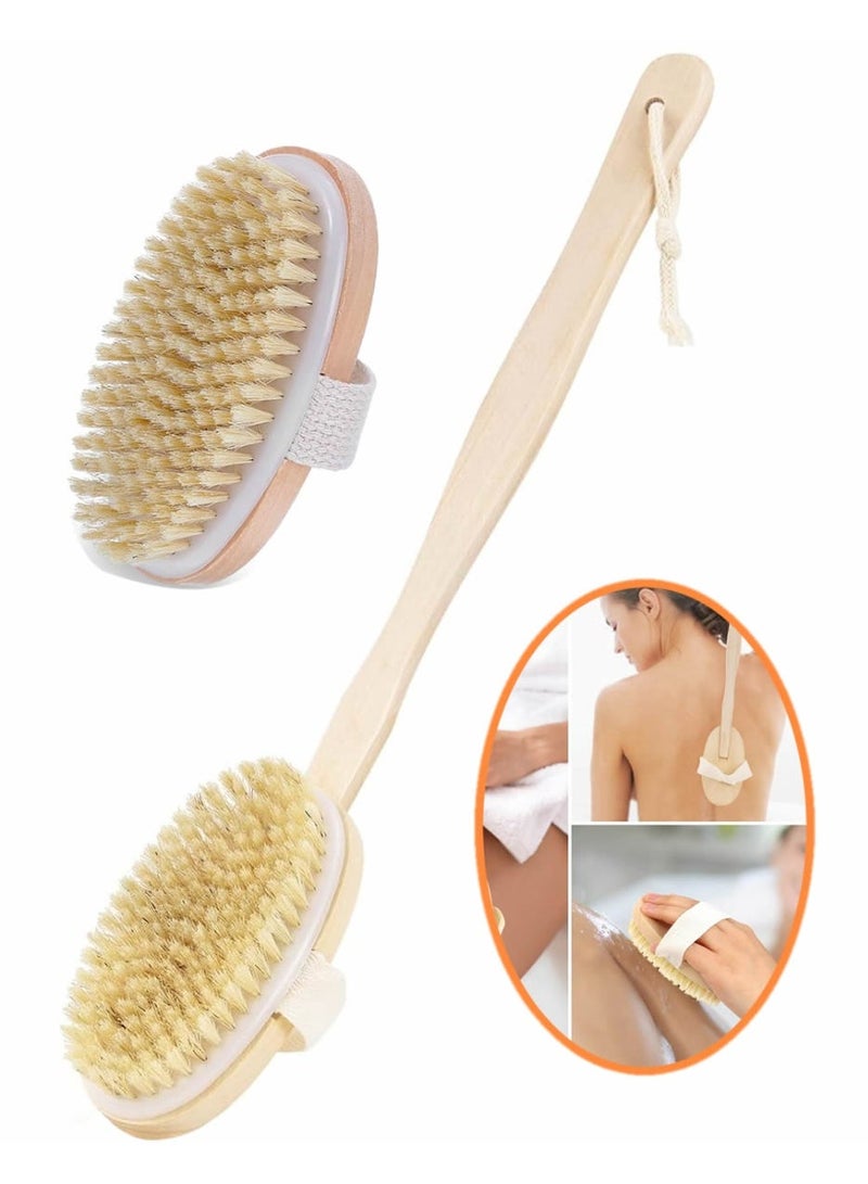 Dry Brushing Body Brush Set of 2, Dry Skin Exfoliating Brush, Long Handle Back Scrubber for Shower, Dry Brush for Cellulite and Massage, Improve Blood Circulation - Image 1