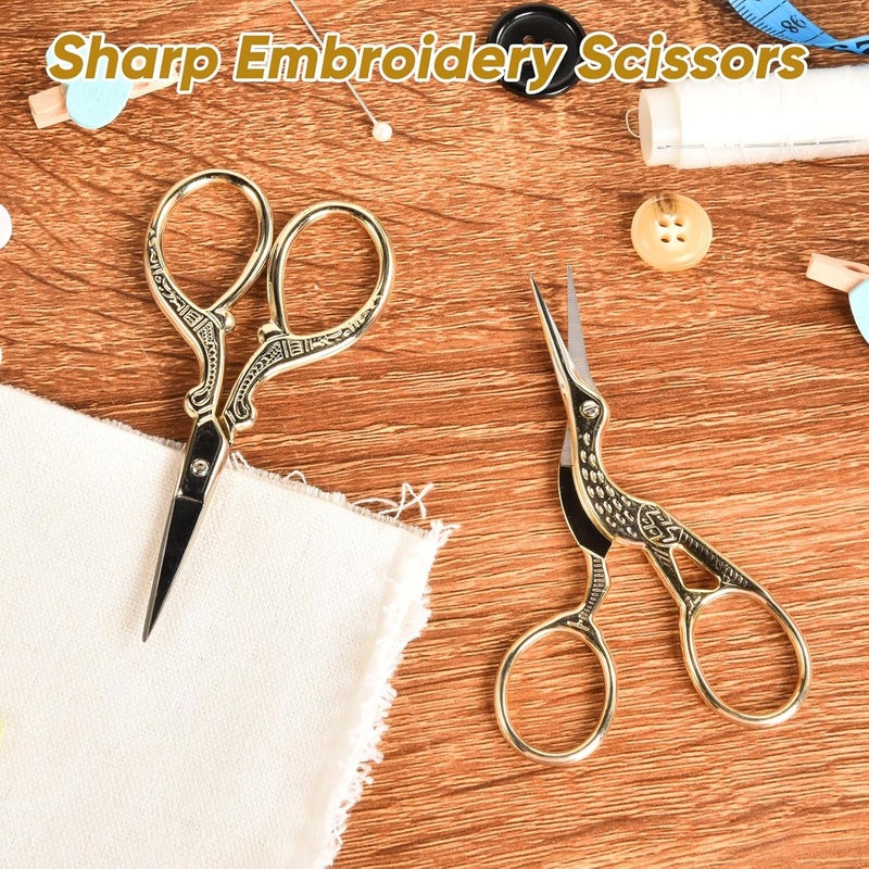 AQUEENLY Embroidery Scissors, Stainless Steel Sharp Stork Scissors for Sewing Crafting, Art Work, Threading, Needlework - DIY Tools Dressmaker Small Shears - 2 Pcs (3.6 Inches, Gold) - Image 3
