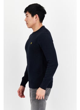Lyle & Scott Men Round Neck Knitted Sweater, Navy  - Image 4