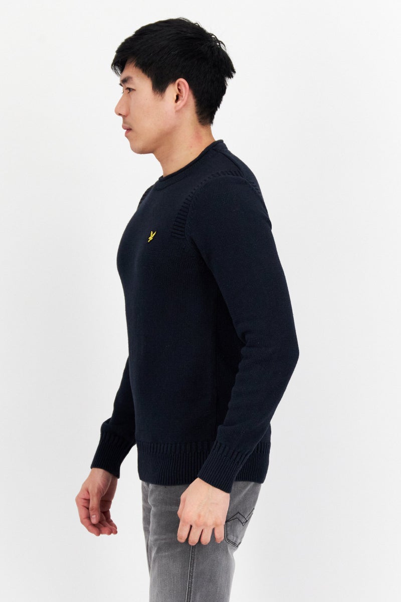 Lyle & Scott Men Round Neck Knitted Sweater, Navy - Image 4